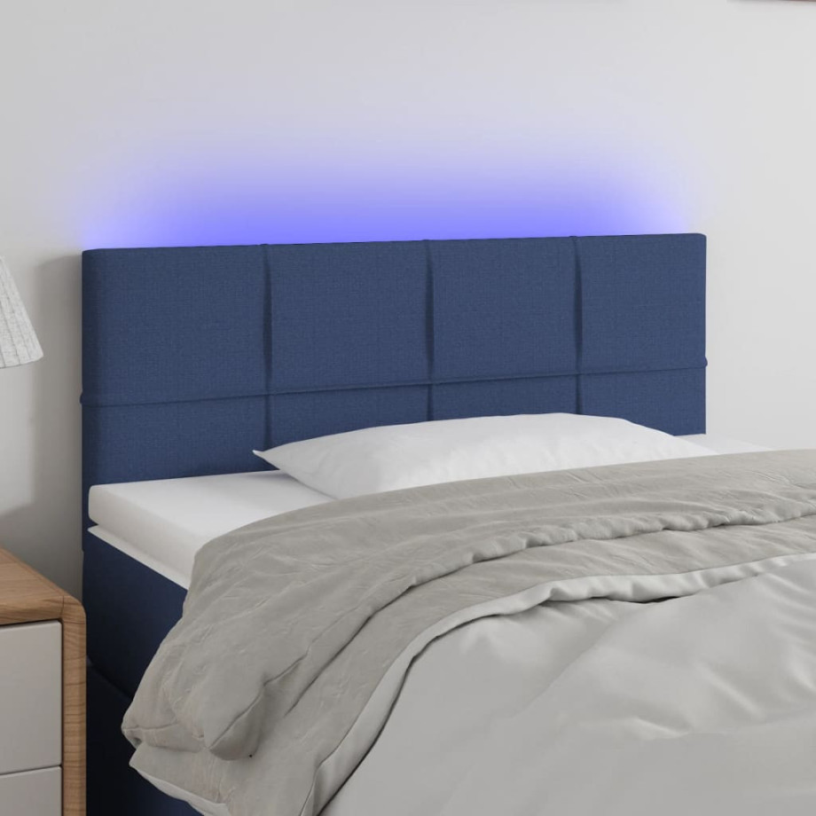 vidaXL Hoofdbord LED 100x5x78/88 cm stof blauw afbeelding 1