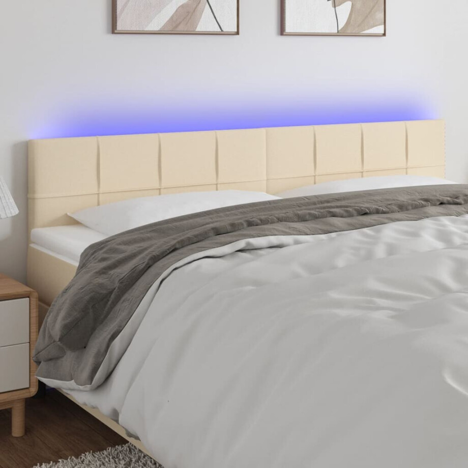 vidaXL Hoofdbord LED 160x5x78/88 cm stof crèmekleurig afbeelding 1