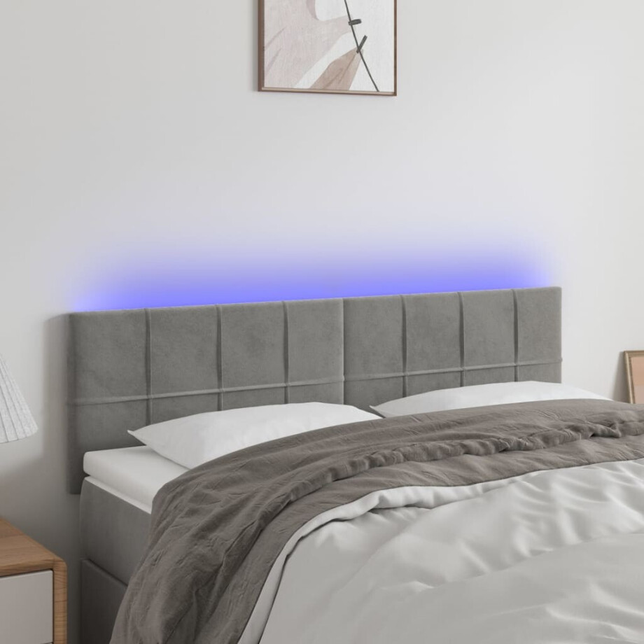 vidaXL Hoofdbord LED 144x5x78/88 cm fluweel lichtgrijs afbeelding 1