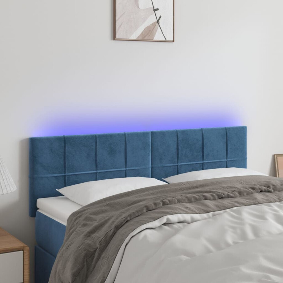 vidaXL Hoofdbord LED 144x5x78/88 cm fluweel donkerblauw vidaXL Hoofdbord LED 144x5x78/88 cm fluweel donkerblauw afbeelding 1