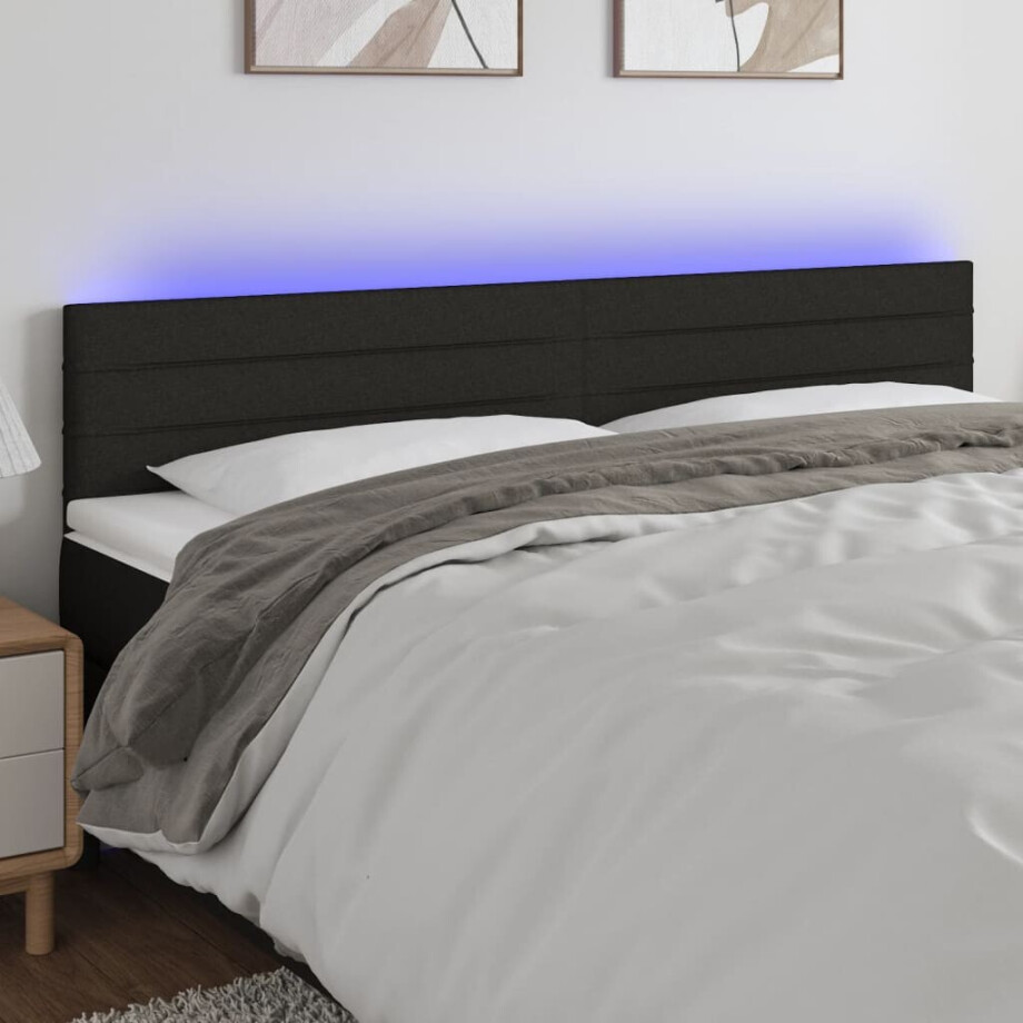 vidaXL Hoofdbord LED 160x5x78/88 cm stof zwart vidaXL Hoofdbord LED 160x5x78/88 cm stof zwart afbeelding 1
