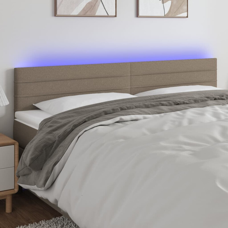 vidaXL Hoofdbord LED 180x5x78/88 cm stof taupe afbeelding 1