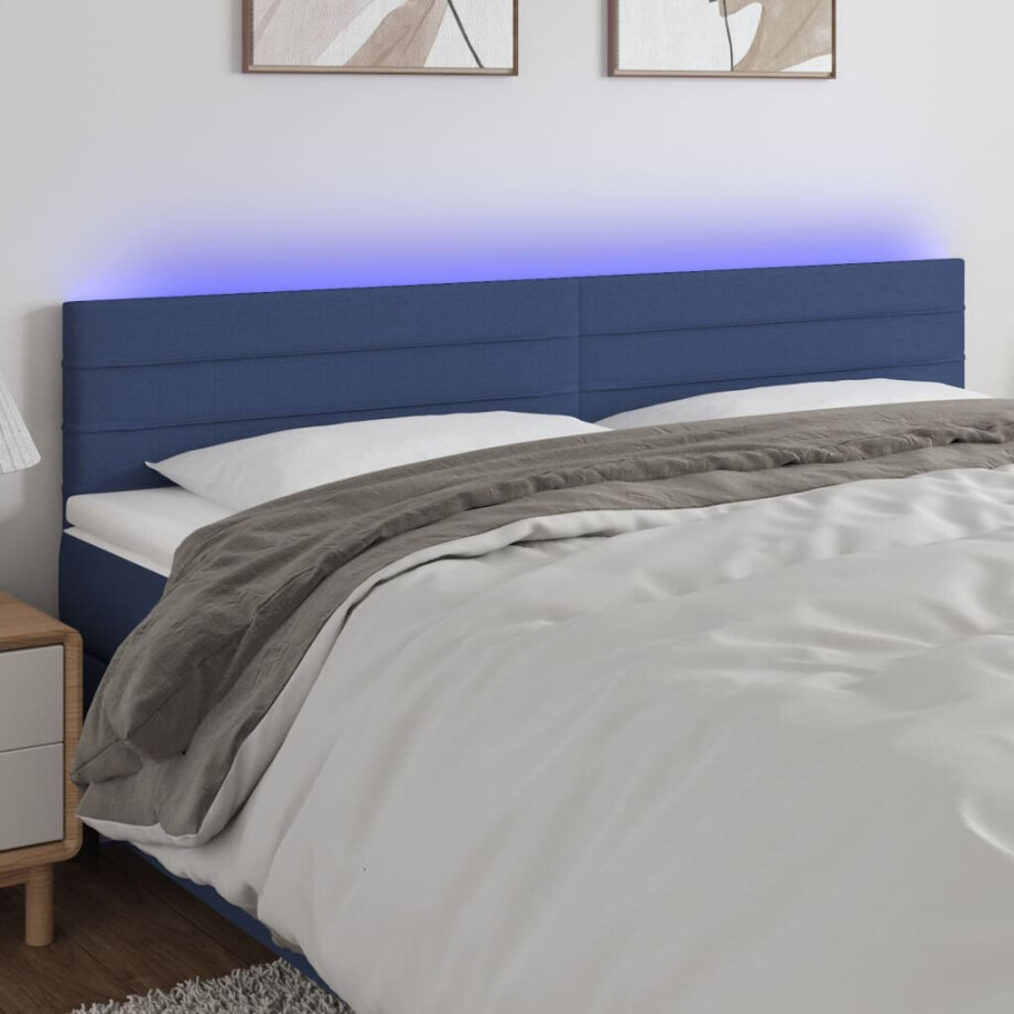 vidaXL Hoofdbord LED 200x5x78/88 cm stof blauw vidaXL Hoofdbord LED 200x5x78/88 cm stof blauw afbeelding 1