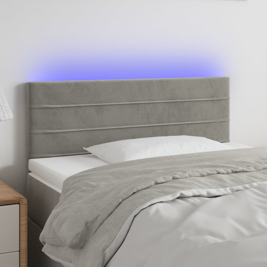 vidaXL Hoofdbord LED 80x5x78/88 cm fluweel lichtgrijs afbeelding 1