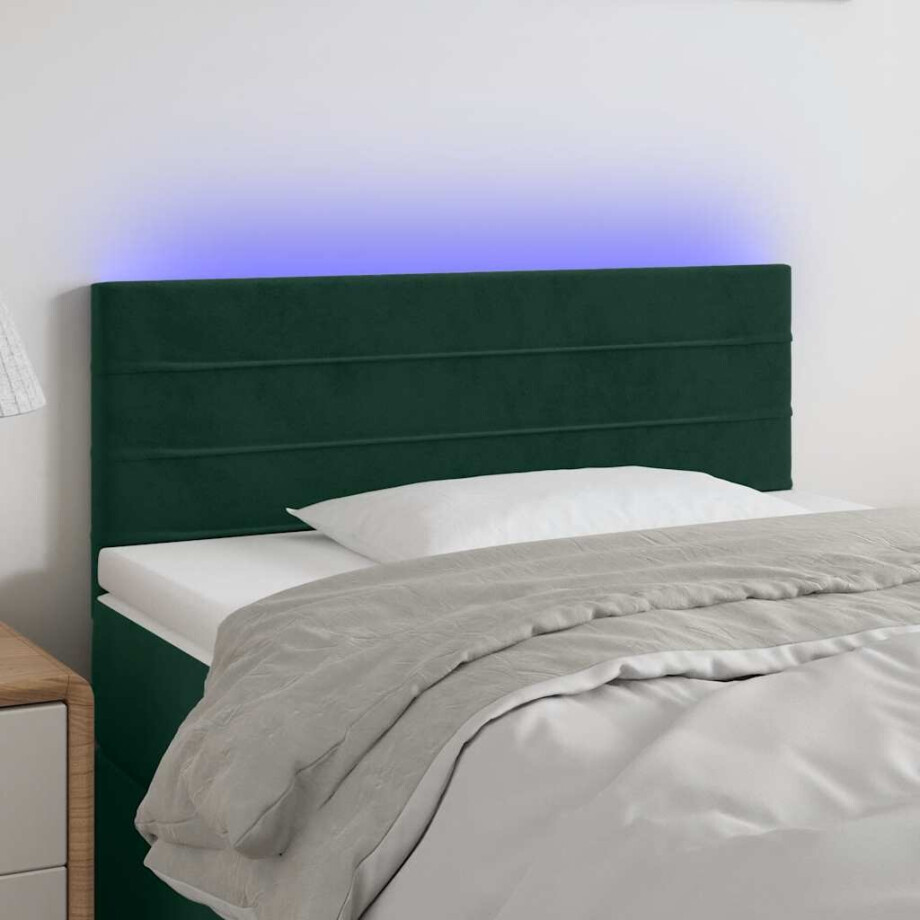 vidaXL Hoofdbord LED 100x5x78/88 cm fluweel donkergroen afbeelding 1