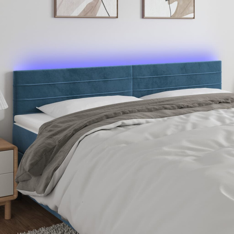 vidaXL Hoofdbord LED 160x5x78/88 cm fluweel donkerblauw afbeelding 1