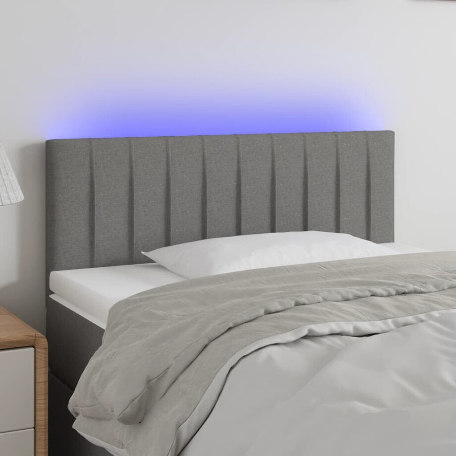 vidaXL Hoofdbord LED 100x5x78/88 cm stof donkergrijs afbeelding 1
