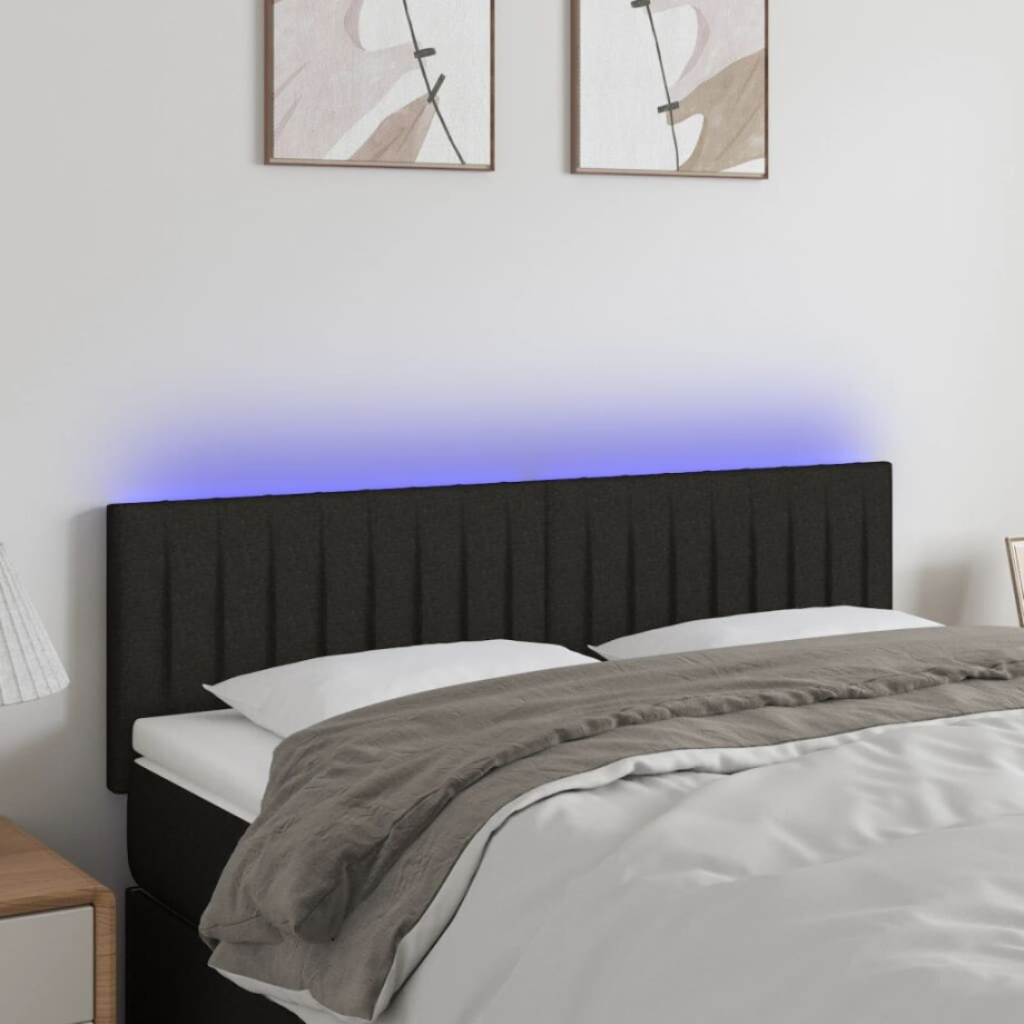vidaXL Hoofdbord LED 144x5x78/88 cm stof zwart vidaXL Hoofdbord LED 144x5x78/88 cm stof zwart afbeelding 1