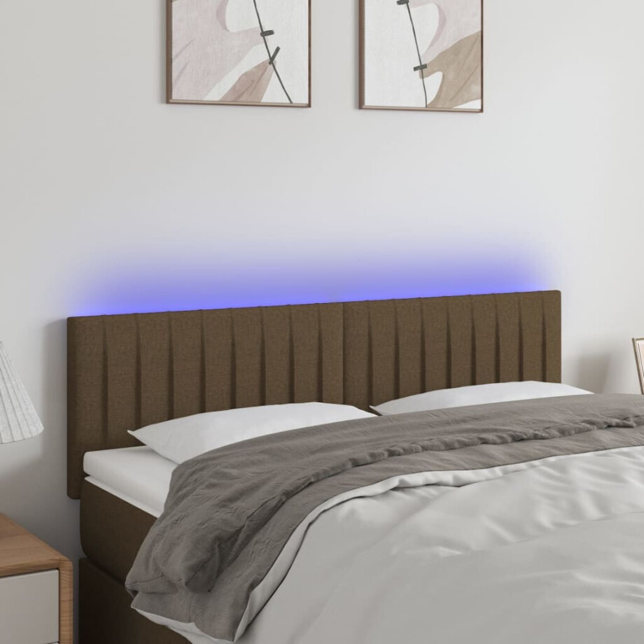 vidaXL Hoofdbord LED 144x5x78/88 cm stof donkerbruin afbeelding 1