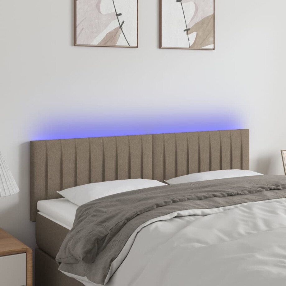 vidaXL Hoofdbord LED 144x5x78/88 cm stof taupe vidaXL Hoofdbord LED 144x5x78/88 cm stof taupe afbeelding 1