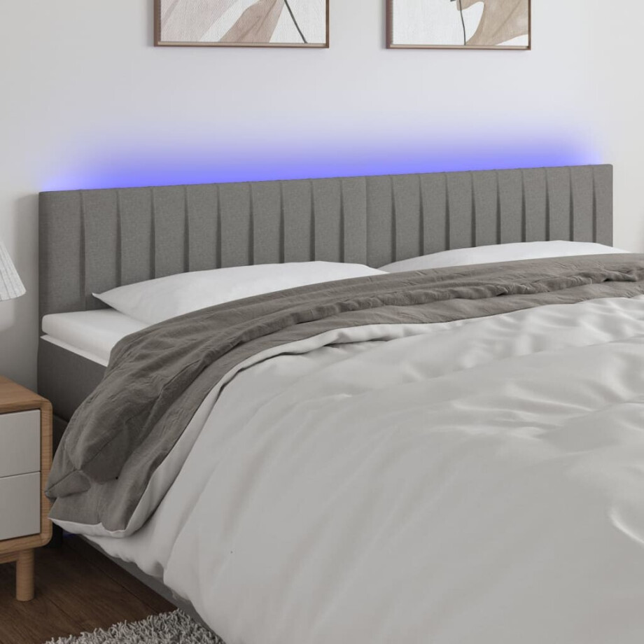vidaXL Hoofdbord LED 160x5x78/88 cm stof donkergrijs afbeelding 1