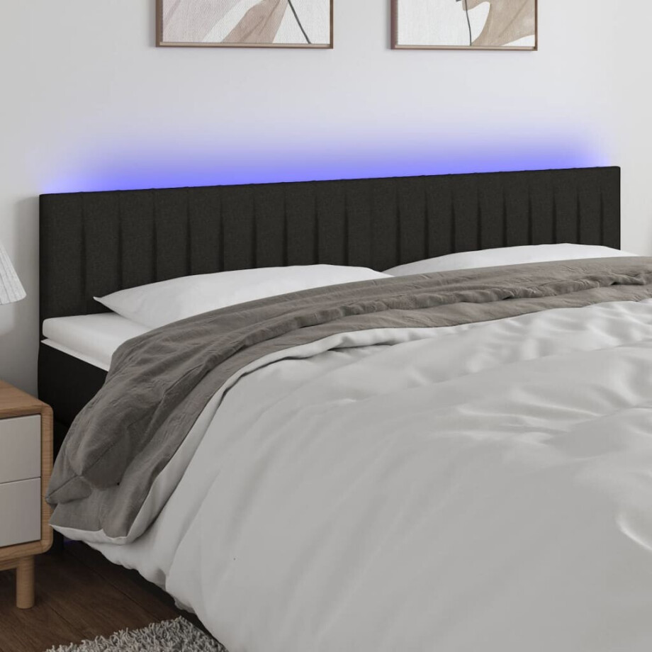 vidaXL Hoofdbord LED 200x5x78/88 cm stof zwart afbeelding 1