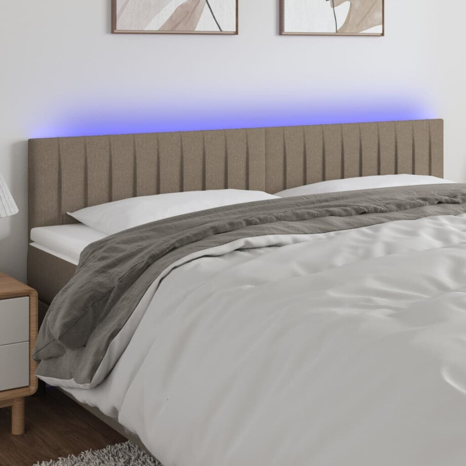 vidaXL Hoofdbord LED 200x5x78/88 cm stof taupe afbeelding 1