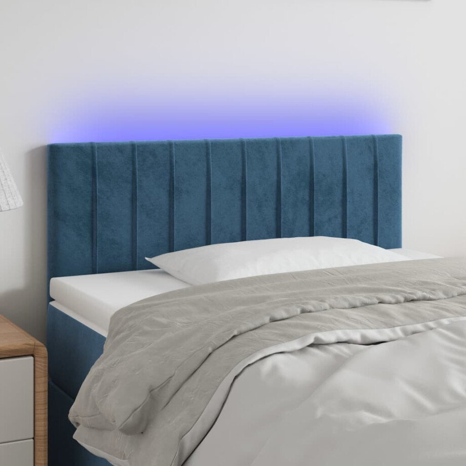 vidaXL Hoofdbord LED 80x5x78/88 cm fluweel donkerblauw afbeelding 1