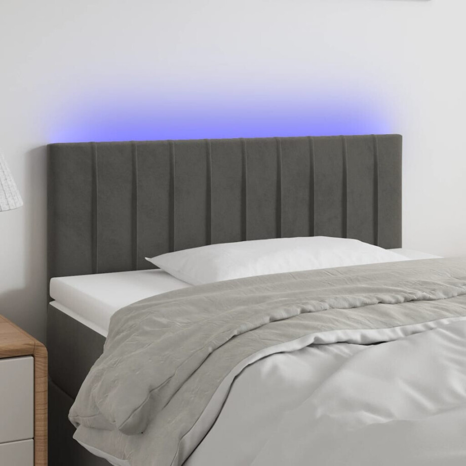 vidaXL Hoofdbord LED 100x5x78/88 cm fluweel donkergrijs afbeelding 1