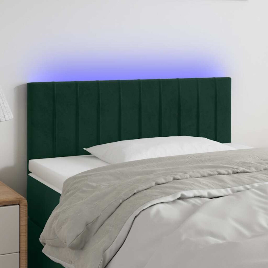 vidaXL Hoofdbord LED 100x5x78/88 cm fluweel donkergroen afbeelding 1
