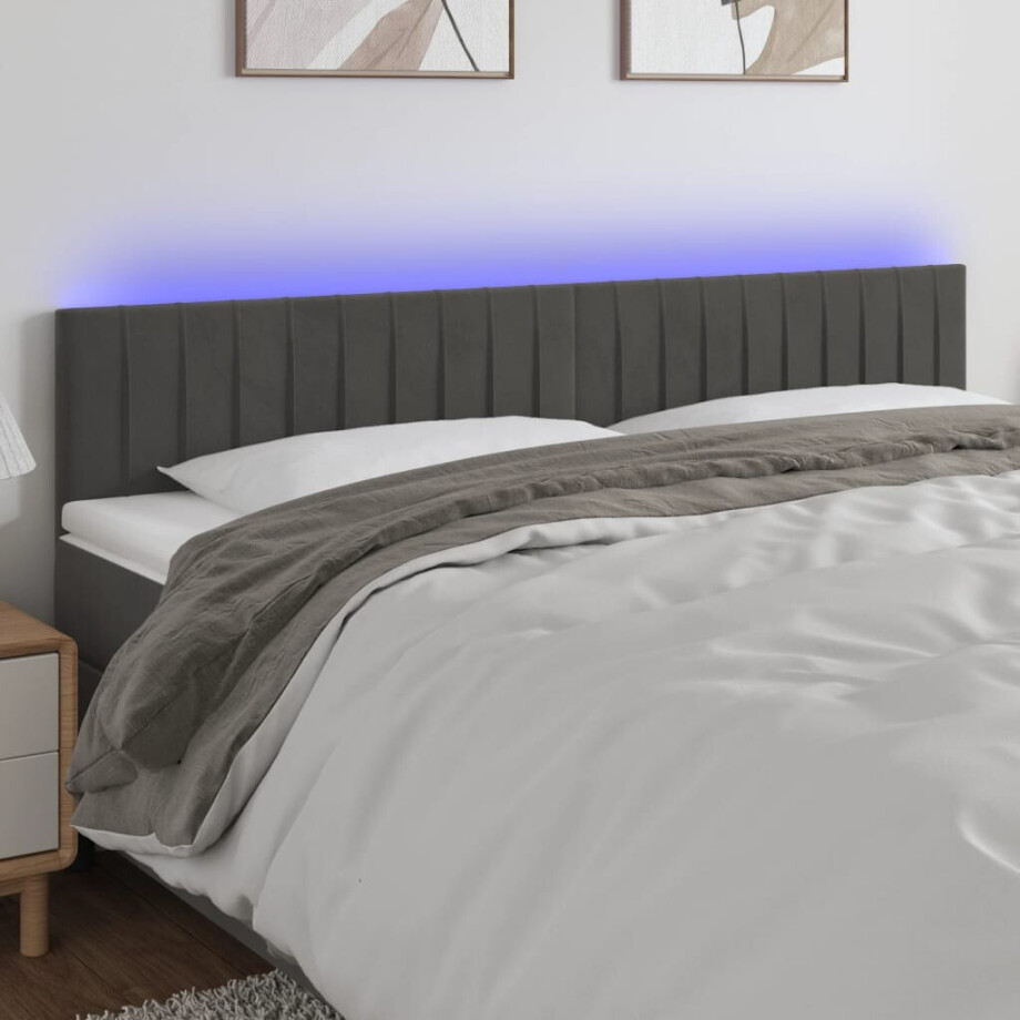 vidaXL Hoofdbord LED 200x5x78/88 cm fluweel donkergrijs vidaXL Hoofdbord LED 200x5x78/88 cm fluweel donkergrijs afbeelding 1