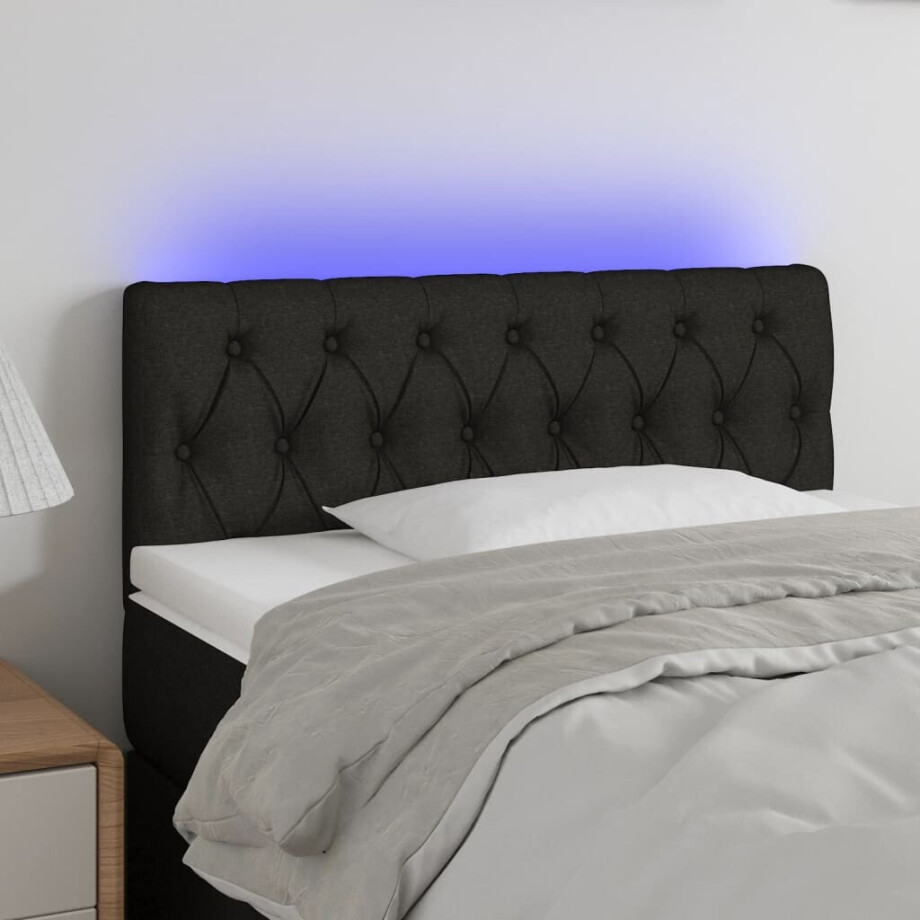 vidaXL Hoofdbord LED 90x7x78/88 cm stof zwart afbeelding 1