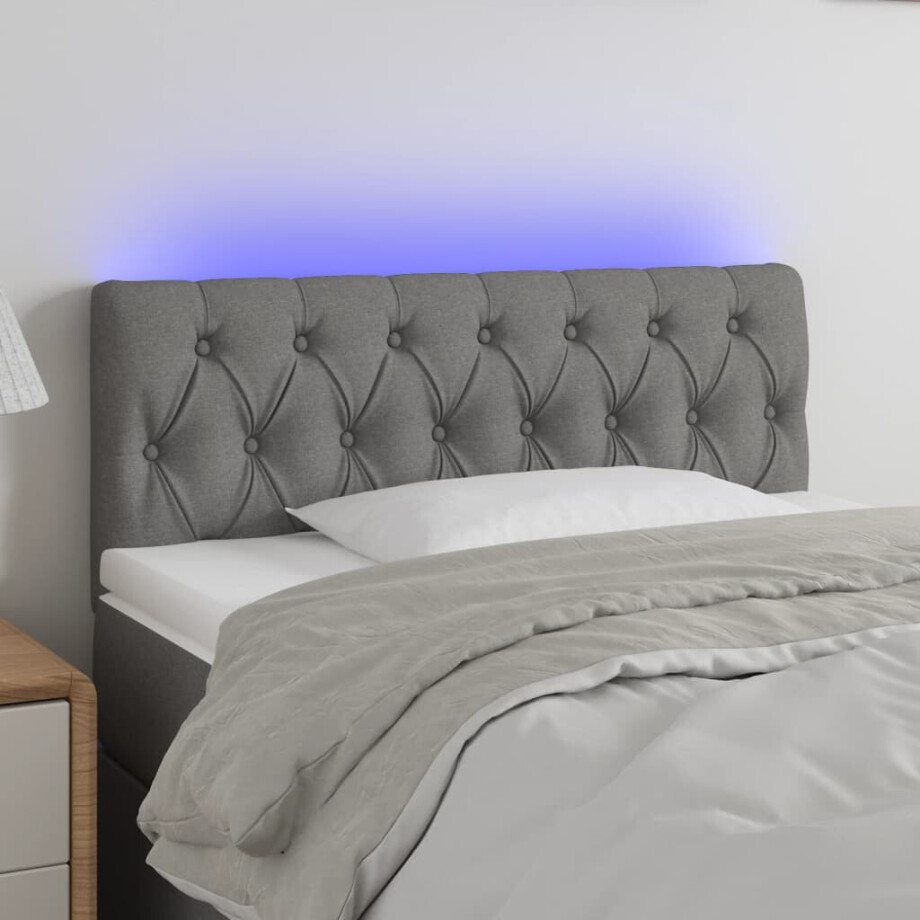 vidaXL Hoofdbord LED 100x7x78/88 cm stof donkergrijs vidaXL Hoofdbord LED 100x7x78/88 cm stof donkergrijs afbeelding 1