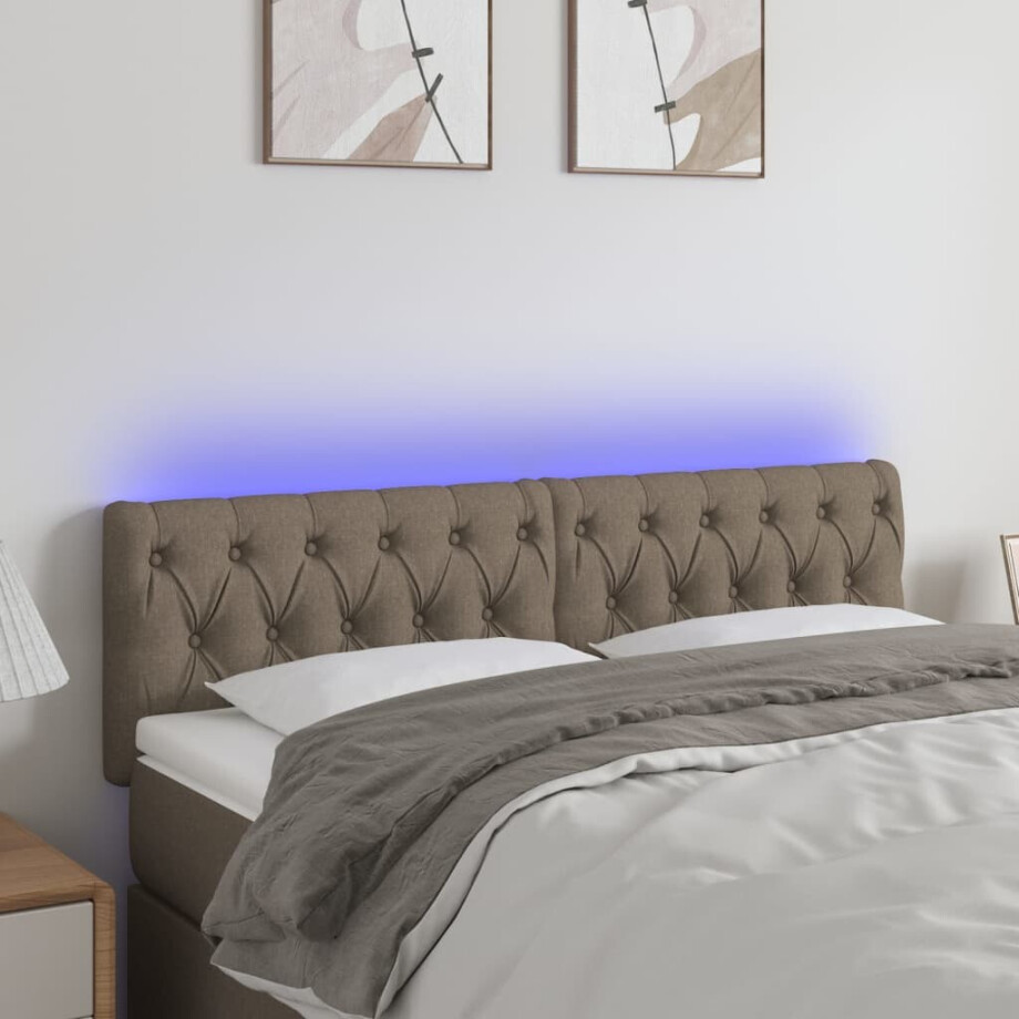 vidaXL Hoofdbord LED 144x7x78/88 cm stof taupe afbeelding 1