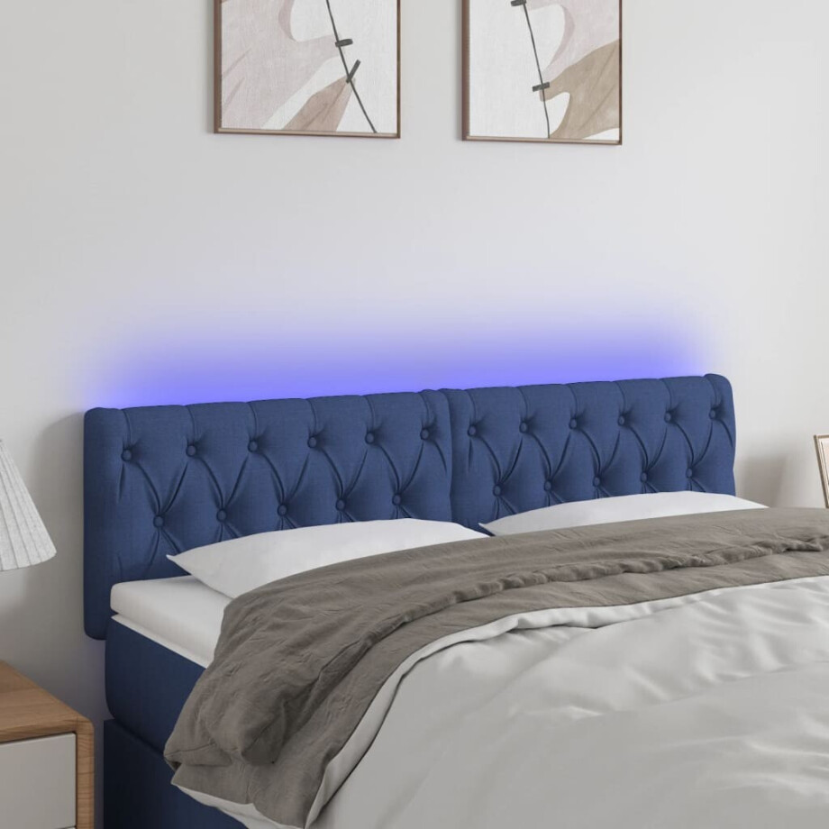 vidaXL Hoofdbord LED 144x7x78/88 cm stof blauw vidaXL Hoofdbord LED 144x7x78/88 cm stof blauw afbeelding 1