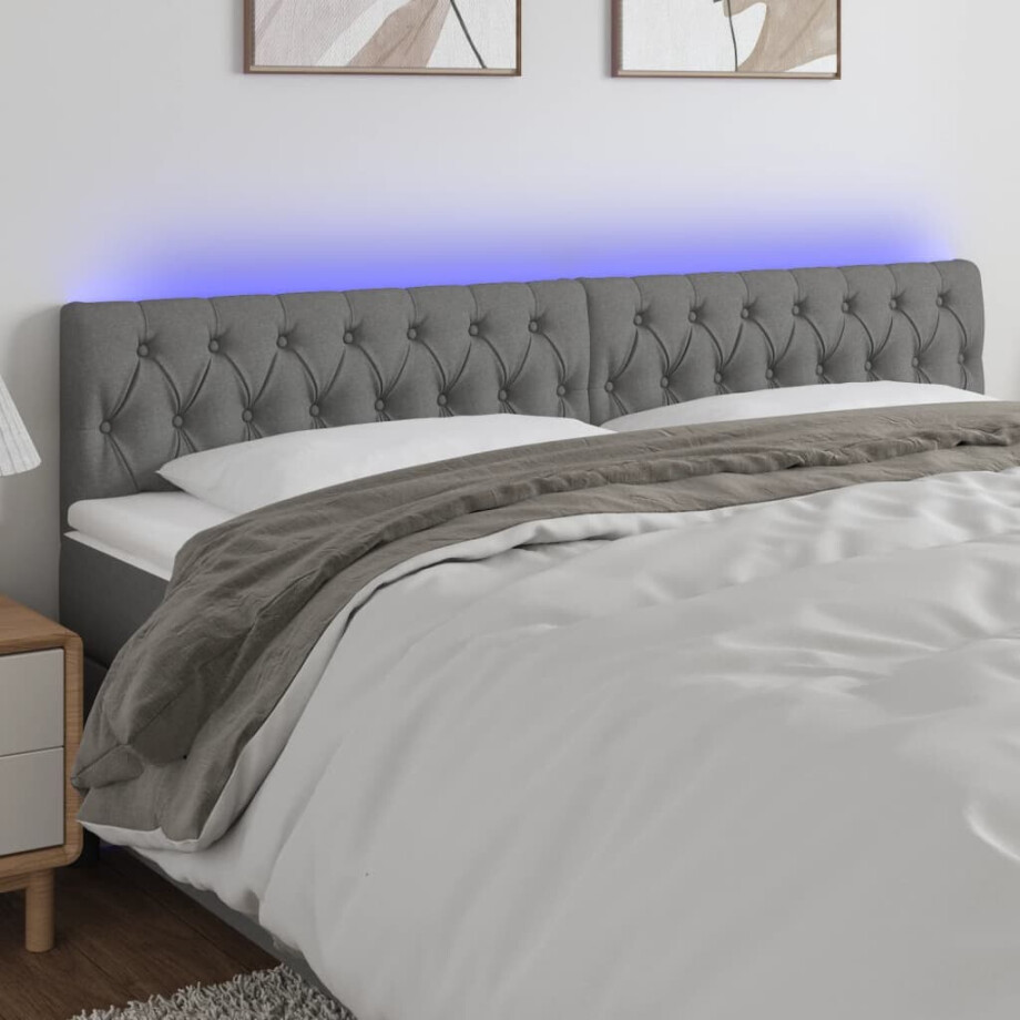 vidaXL Hoofdbord LED 200x7x78/88 cm stof donkergrijs vidaXL Hoofdbord LED 200x7x78/88 cm stof donkergrijs afbeelding 1