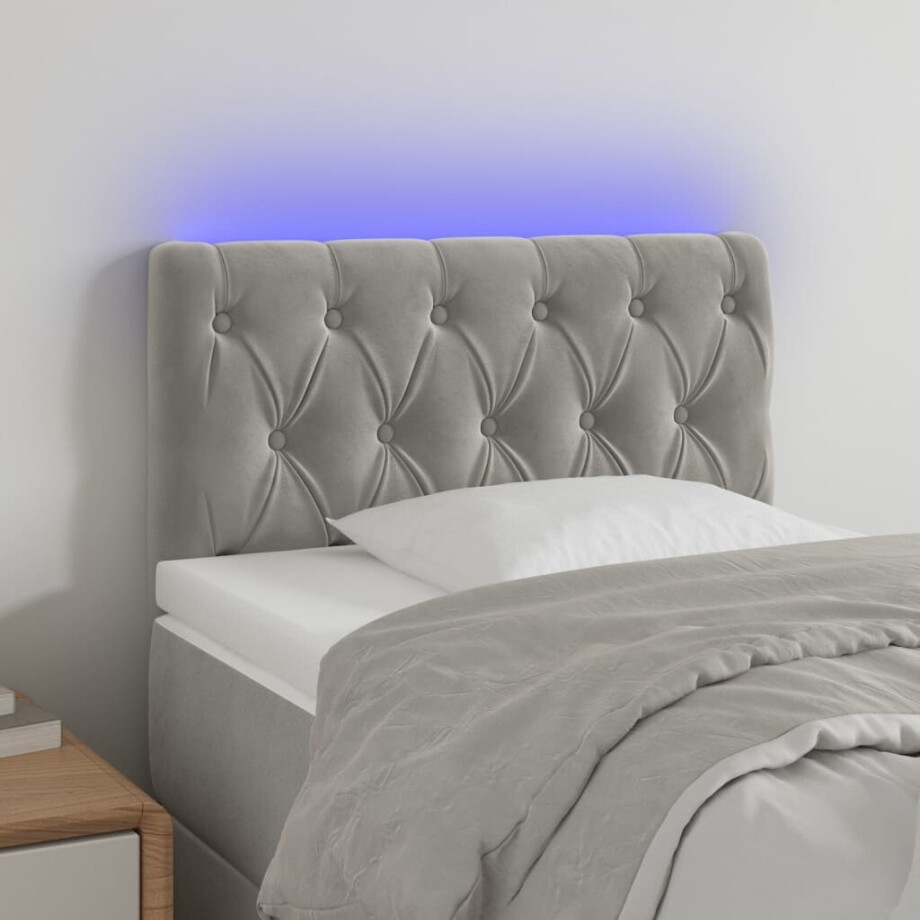 vidaXL Hoofdbord LED 80x7x78/88 cm fluweel lichtgrijs vidaXL Hoofdbord LED 80x7x78/88 cm fluweel lichtgrijs afbeelding 1