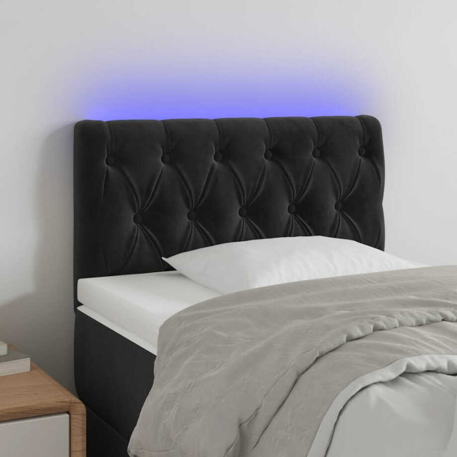 vidaXL Hoofdbord LED 80x7x78/88 cm fluweel zwart afbeelding 1