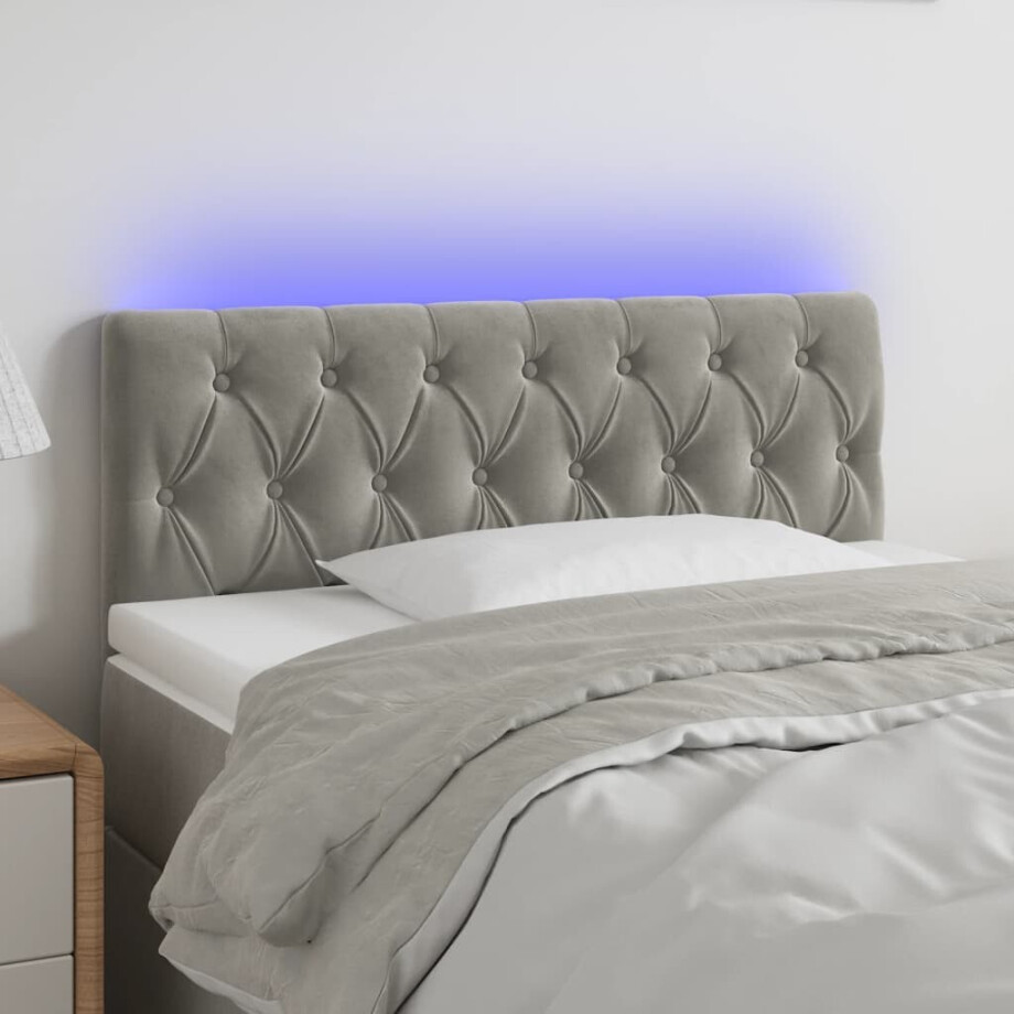 vidaXL Hoofdbord LED 100x7x78/88 cm fluweel lichtgrijs vidaXL Hoofdbord LED 100x7x78/88 cm fluweel lichtgrijs afbeelding 1