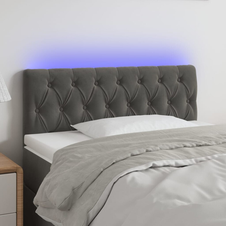 vidaXL Hoofdbord LED 100x7x78/88 cm fluweel donkergrijs afbeelding 1
