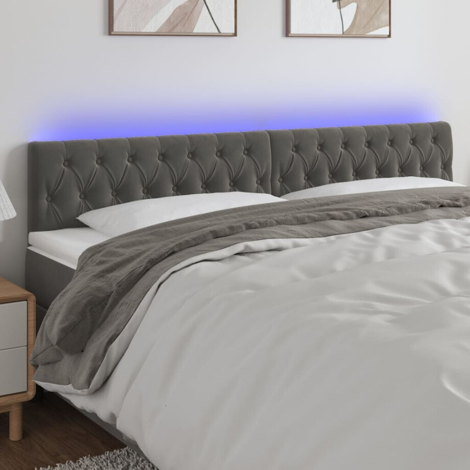 vidaXL Hoofdbord LED 180x7x78/88 cm fluweel donkergrijs afbeelding 1