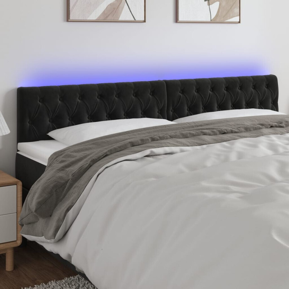 vidaXL Hoofdbord LED 200x7x78/88 cm fluweel zwart afbeelding 1