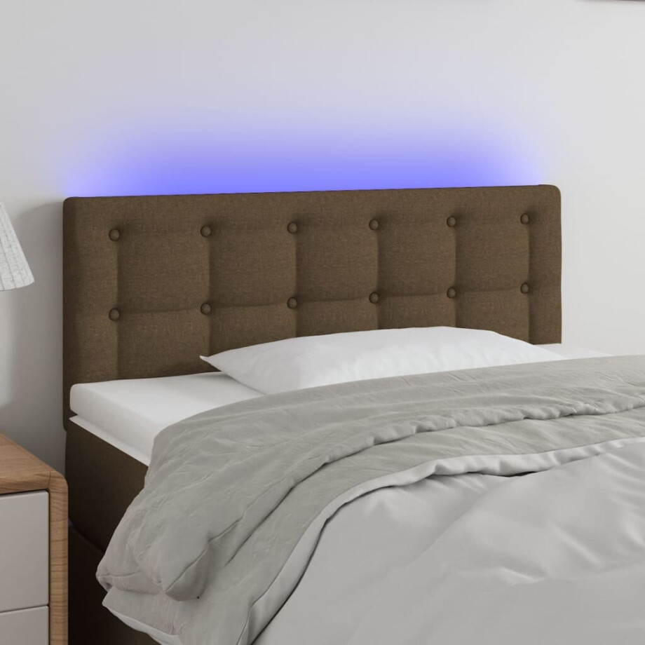 vidaXL Hoofdbord LED 90x5x78/88 cm stof donkerbruin afbeelding 1