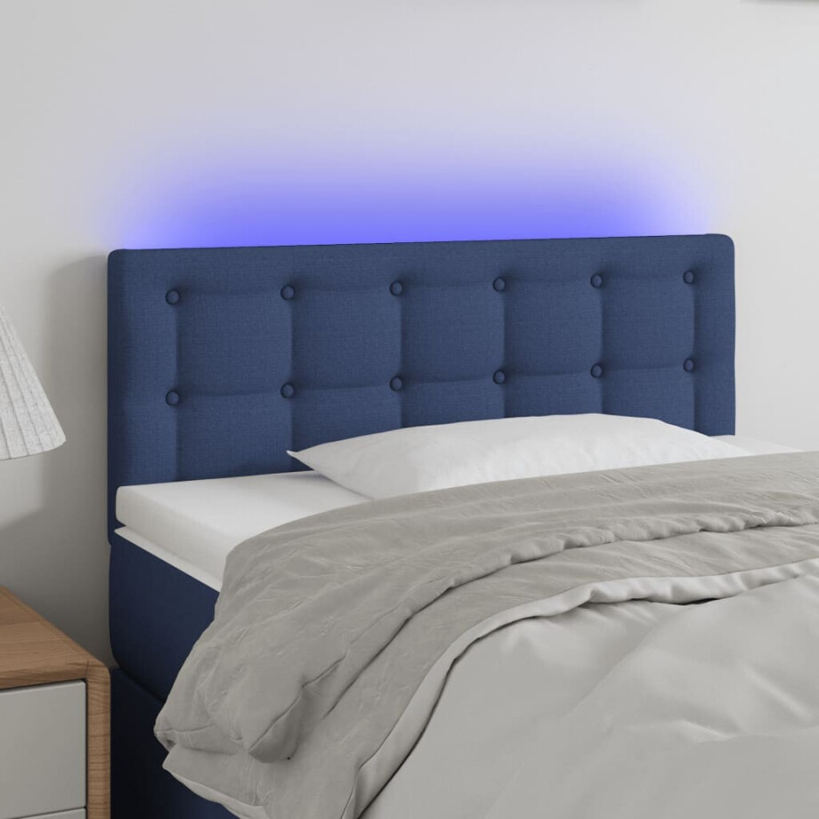 vidaXL Hoofdbord LED 90x5x78/88 cm stof blauw afbeelding 1