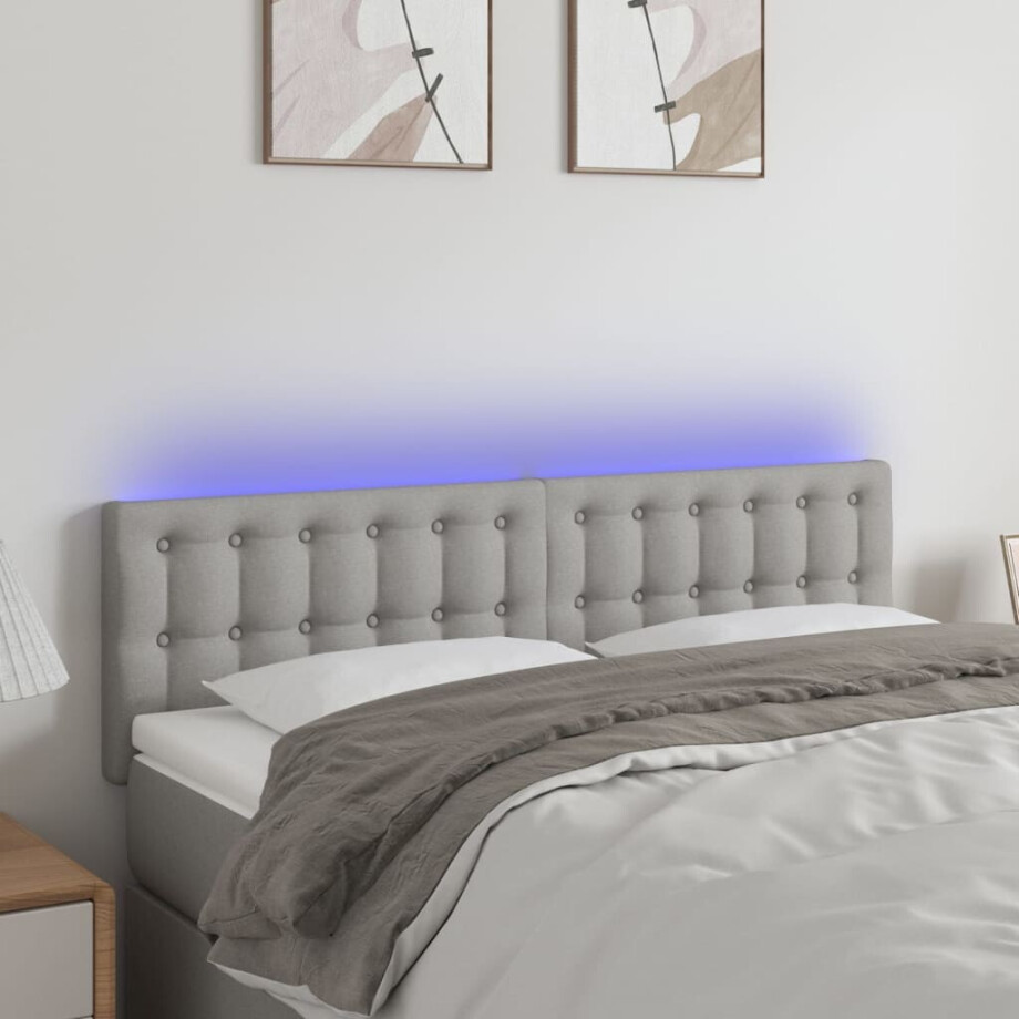 vidaXL Hoofdbord LED 144x5x78/88 cm stof lichtgrijs afbeelding 1
