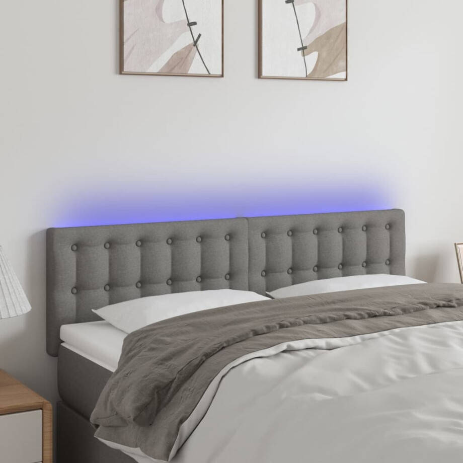 vidaXL Hoofdbord LED 144x5x78/88 cm stof donkergrijs afbeelding 1