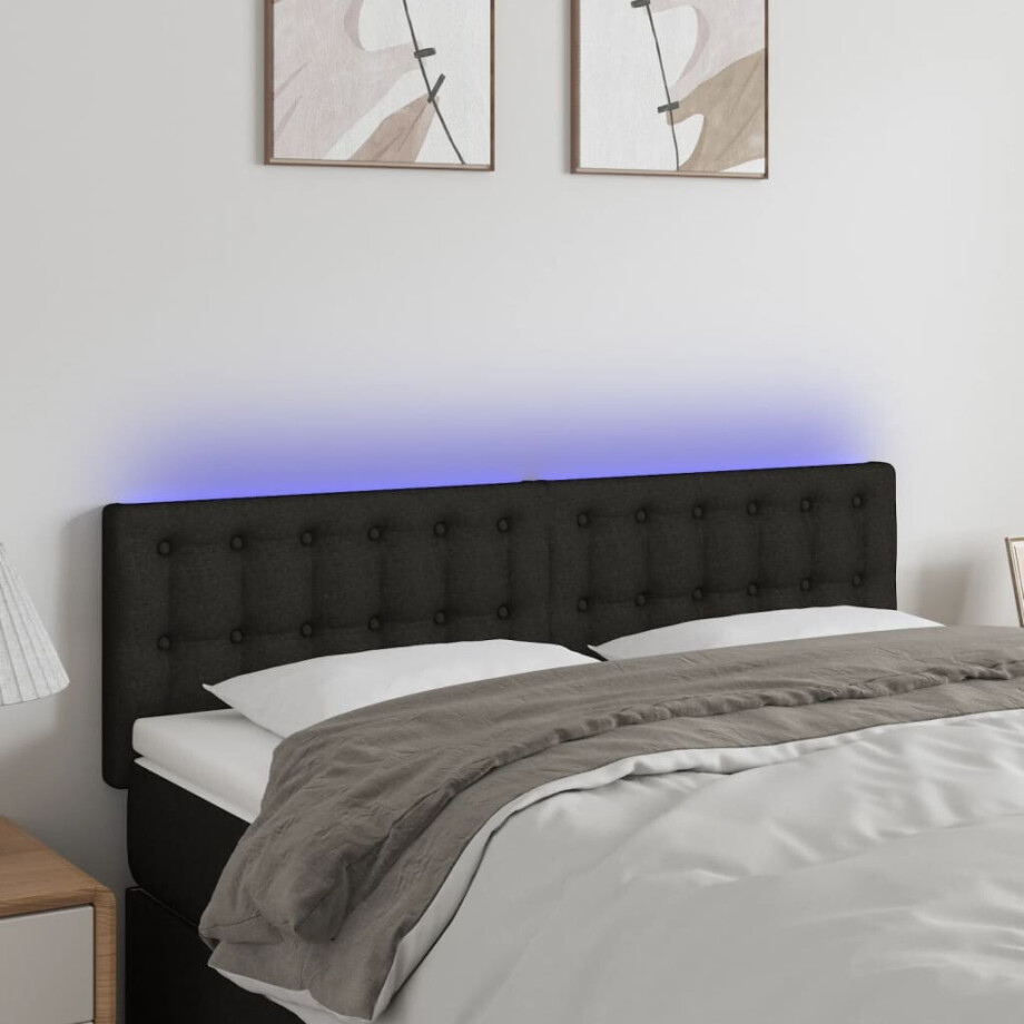 vidaXL Hoofdbord LED 144x5x78/88 cm stof zwart afbeelding 1