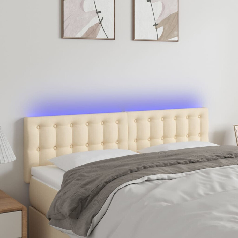 vidaXL Hoofdbord LED 144x5x78/88 cm stof crèmekleurig vidaXL Hoofdbord LED 144x5x78/88 cm stof crèmekleurig afbeelding 1
