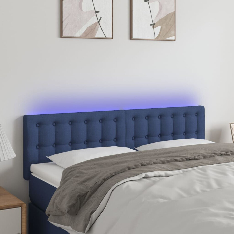 vidaXL Hoofdbord LED 144x5x78/88 cm stof blauw vidaXL Hoofdbord LED 144x5x78/88 cm stof blauw afbeelding 1