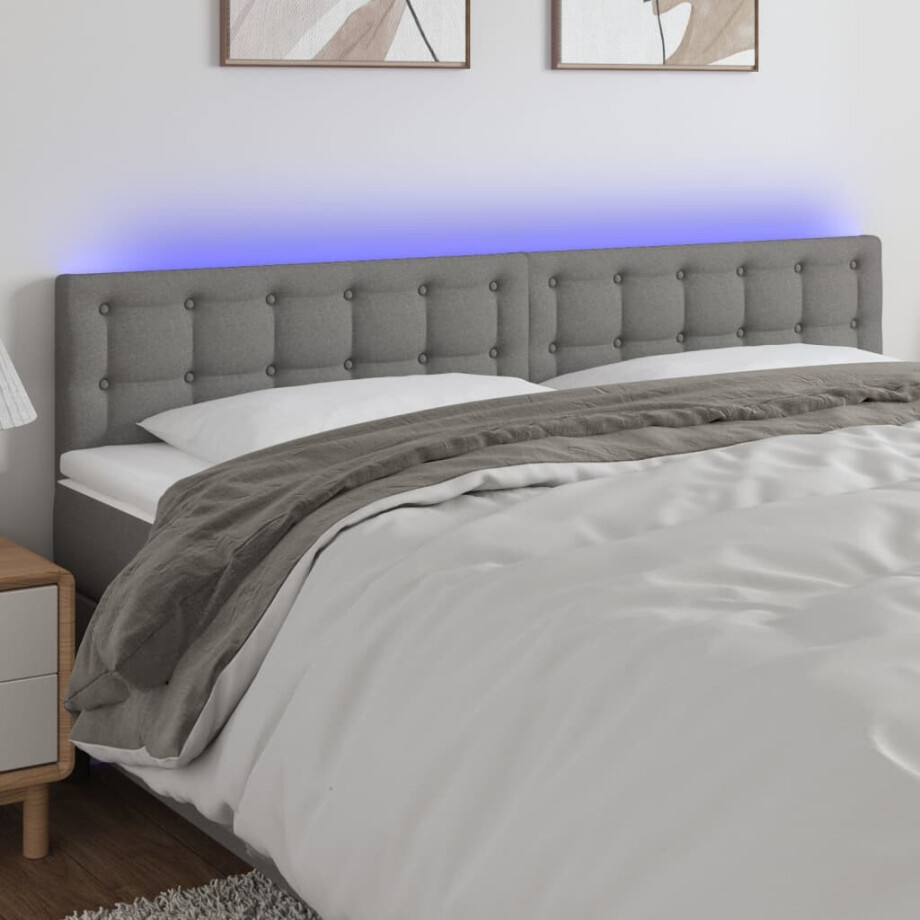 vidaXL Hoofdbord LED 200x5x78/88 cm stof donkergrijs vidaXL Hoofdbord LED 200x5x78/88 cm stof donkergrijs afbeelding 1