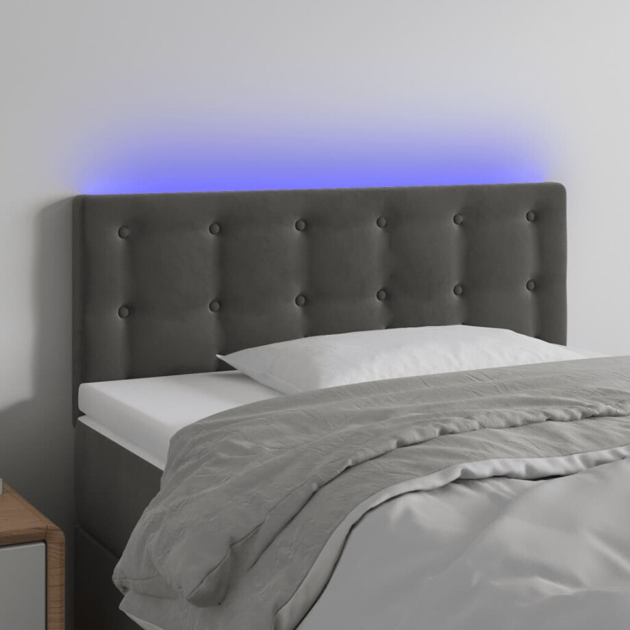 vidaXL Hoofdbord LED 100x5x78/88 cm fluweel donkergrijs afbeelding 1
