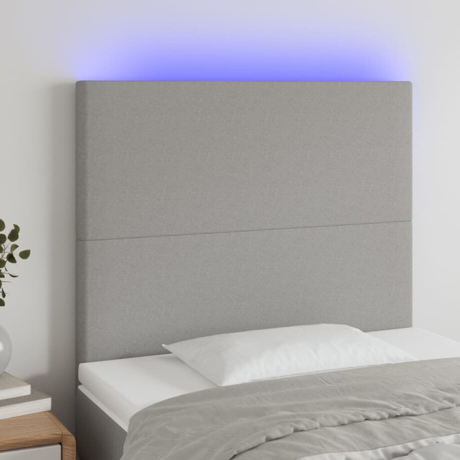 vidaXL Hoofdbord LED 80x5x118/128 cm stof lichtgrijs afbeelding 1