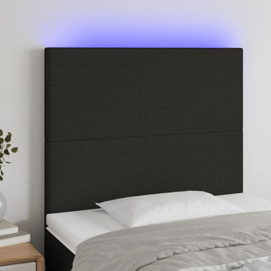 vidaXL Hoofdbord LED 80x5x118/128 cm stof zwart afbeelding 1