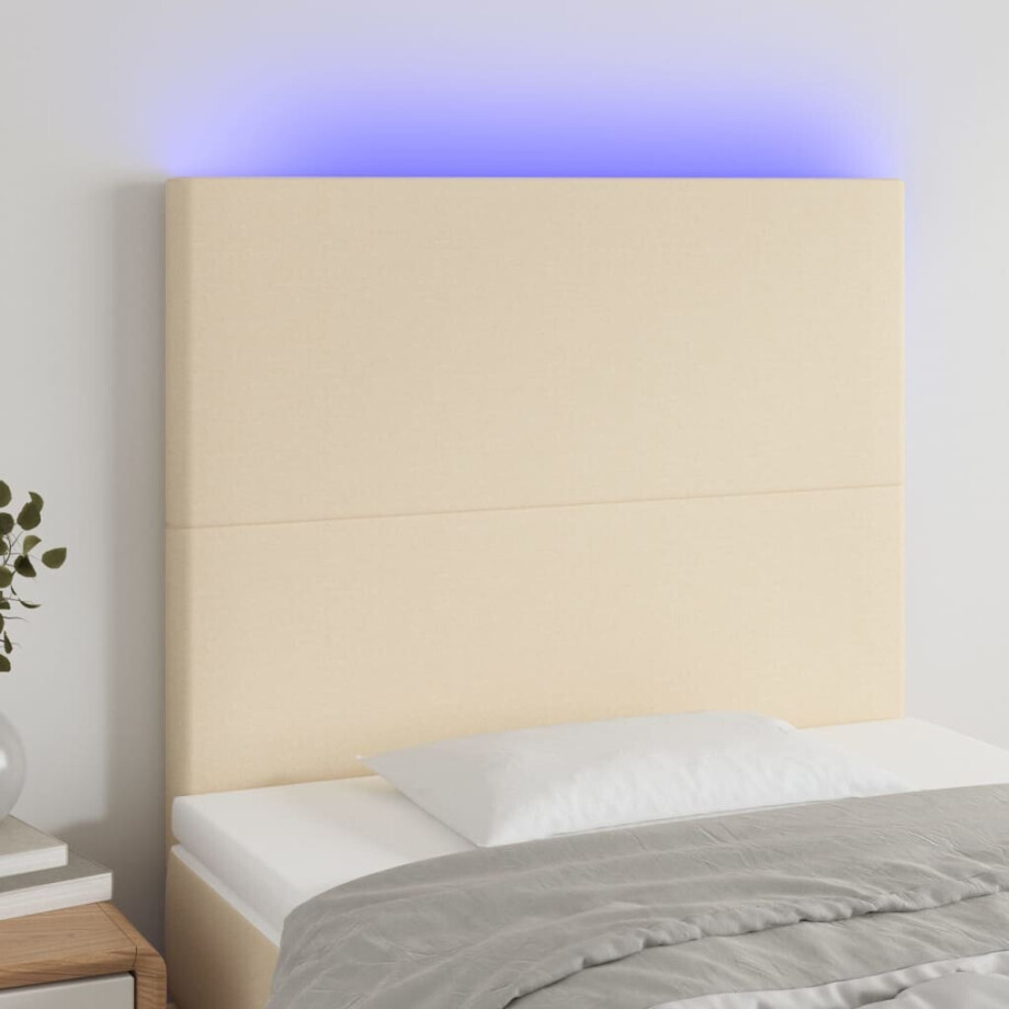 vidaXL Hoofdbord LED 80x5x118/128 cm stof crèmekleurig afbeelding 1