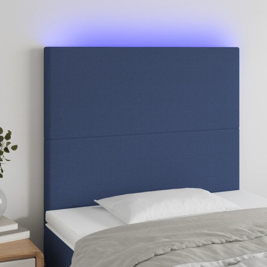 vidaXL Hoofdbord LED 90x5x118/128 cm stof blauw afbeelding 1