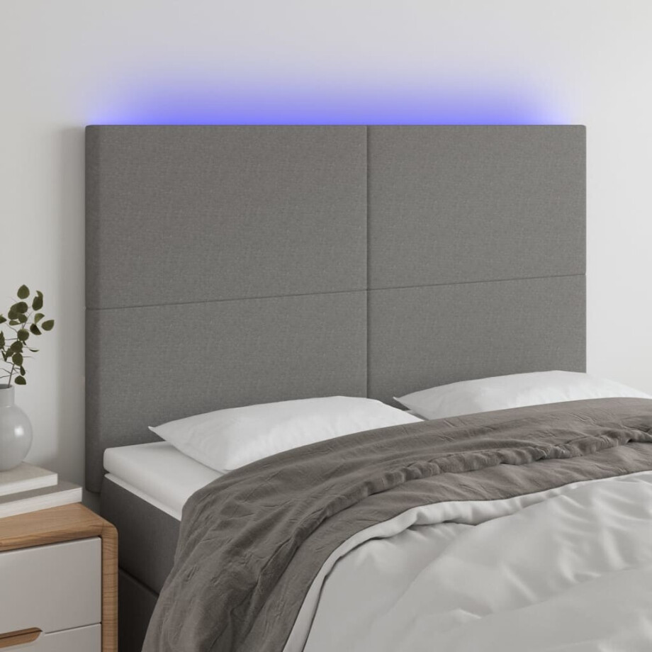 vidaXL Hoofdbord LED 144x5x118/128 cm stof donkergrijs afbeelding 1