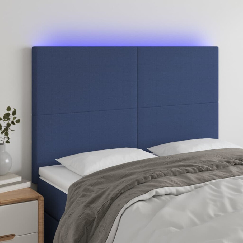 vidaXL Hoofdbord LED 144x5x118/128 cm stof blauw afbeelding 1