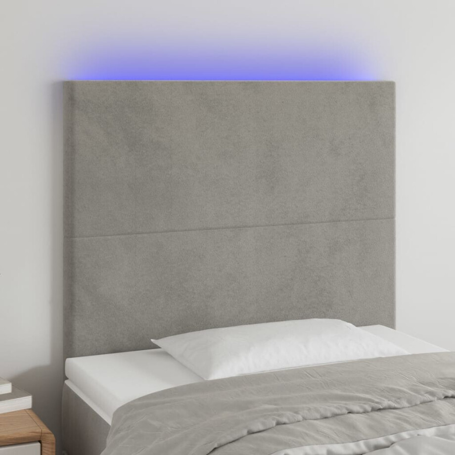 vidaXL Hoofdbord LED 80x5x118/128 cm fluweel lichtgrijs vidaXL Hoofdbord LED 80x5x118/128 cm fluweel lichtgrijs afbeelding 1