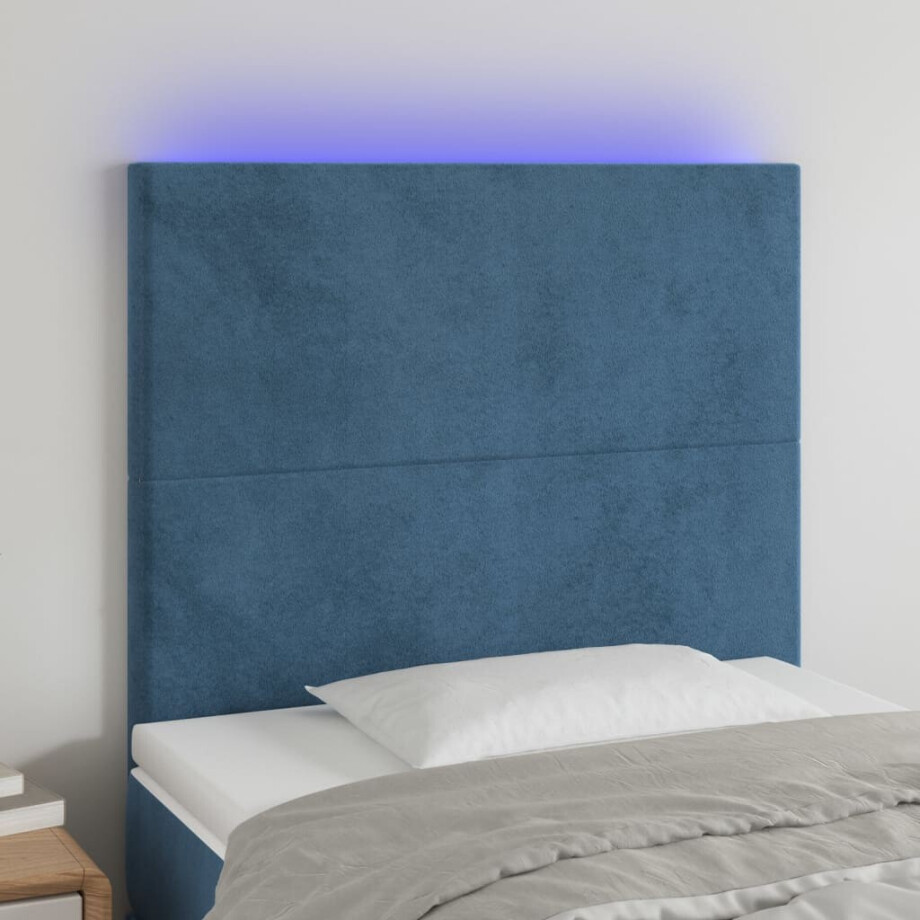vidaXL Hoofdbord LED 90x5x118/128 cm fluweel donkerblauw afbeelding 1