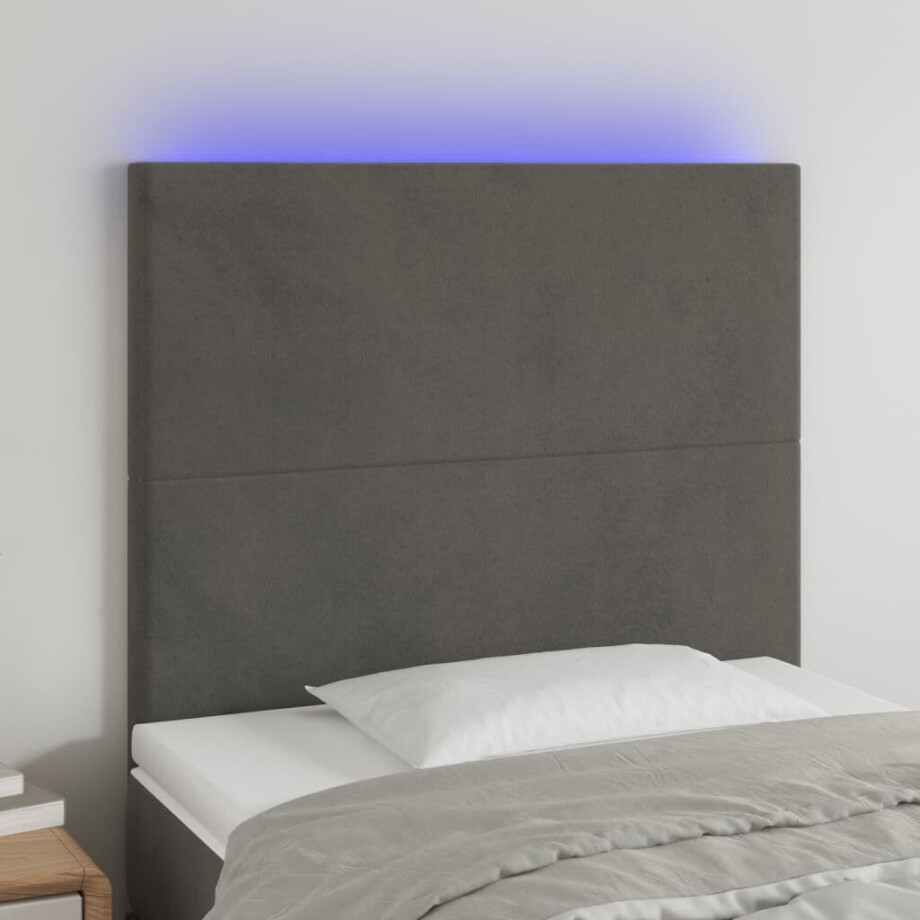 vidaXL Hoofdbord LED 100x5x118/128 cm fluweel donkergrijs afbeelding 1